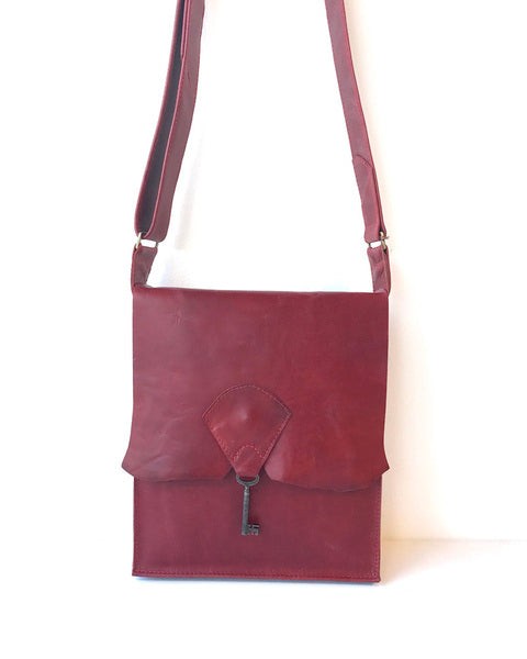 Raw Edge Leather Bag w Vintage Key in Flame Red by Coterie Leather Makers Guild in Wales