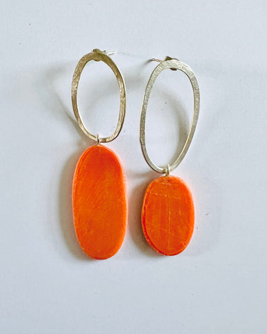 Big and Odd Earrings in Orange by Bronwen Gwillim