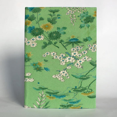 Lined journal with kimono flowers green by Carole King