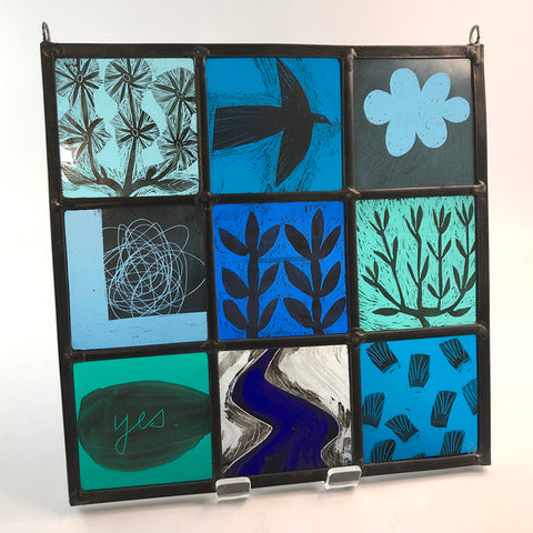 Collage panel of 9 glass squares by Christian Ryan