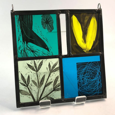 Collage panel of 4 - green bird by Christian Ryan