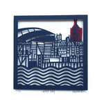 Blue Cardiff Bay papercut by Caroline Rees