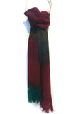 Handwoven cashmere scarf in reds/greens by Riitta Sinkkonen Davies