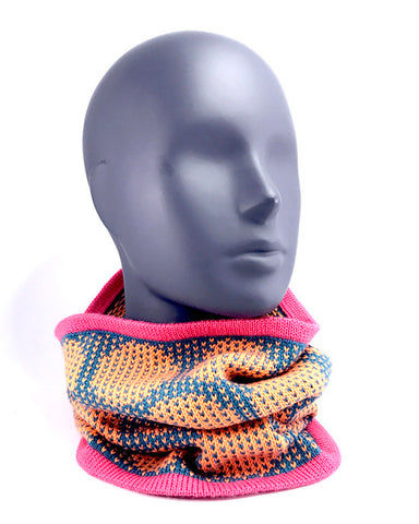 Circle funnel cowl - orange on teal by Alison Taylor