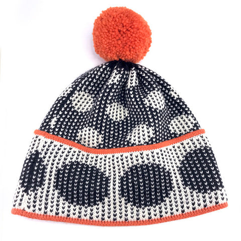 Circle spot two-way hat with pom pom by Alison Taylor