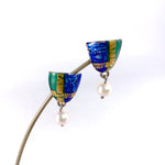 Cup drop earrings in blue & green by Sheila McDonald