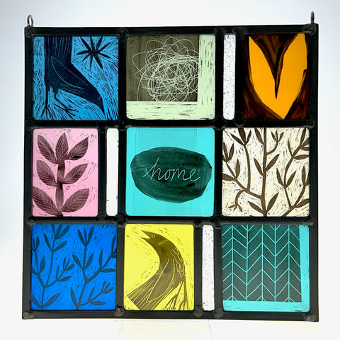 Collage panel of 9 glass squares by Christian Ryan