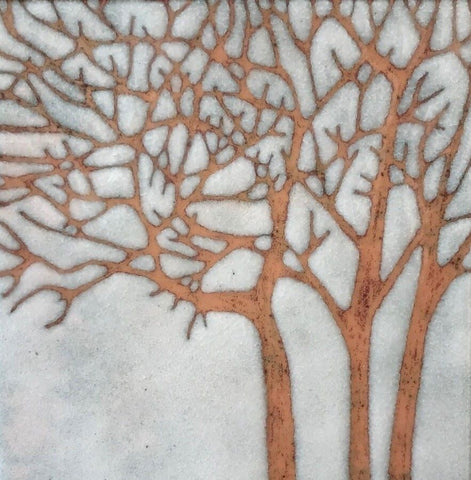 Three trees - enamel panel by Janine Partington