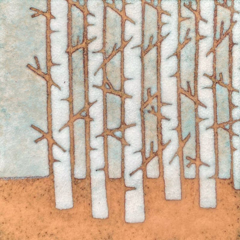 Silver birches - enamel panel by Janine Partington