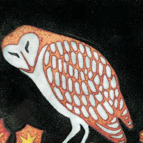 Barn owl - enamel panel by Janine Partington