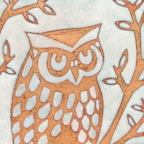 Owl - enamel panel by Janine Partington