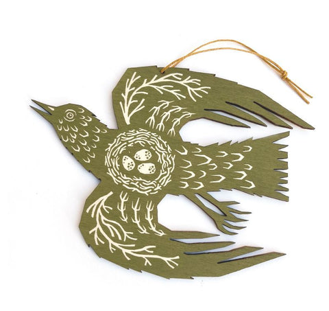 Screenprinted Wooden Decoration - Woodland Bird by Folded Forest