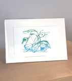Four heads blue/green print by Tara Dean
