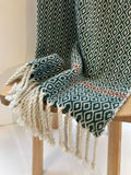 Green Forest Llanofer throw by Sioni Rhys Handweavers