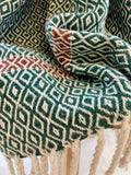 Green Forest Llanofer throw by Sioni Rhys Handweavers