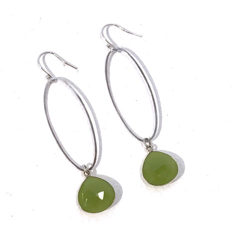Oval green chalcedonay hook earrings by Anne Morgan
