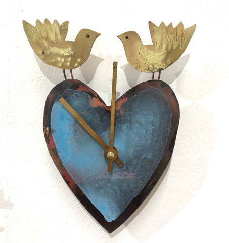 Blue Heart & Birds Clock by Jill Stewart