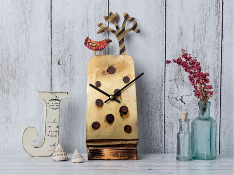 Tall Red Bird & Tree Clock by Jill Stewart