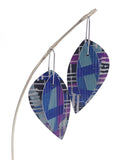 Long oval earrings in blues/purples by Mandy Nash