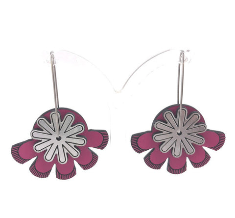 Half Flower Earrings in Pink by Mandy Nash
