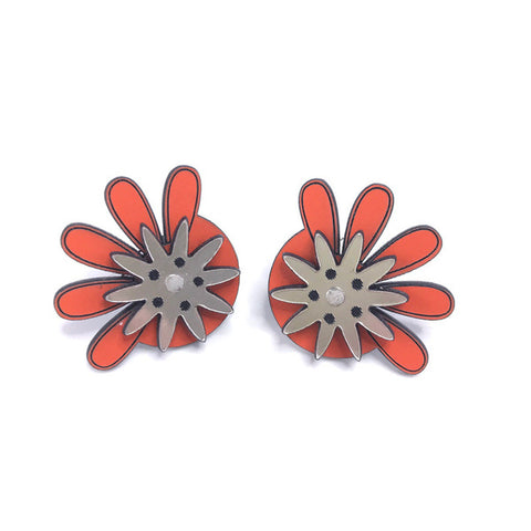 Floral Earstuds in Orange by Mandy Nash