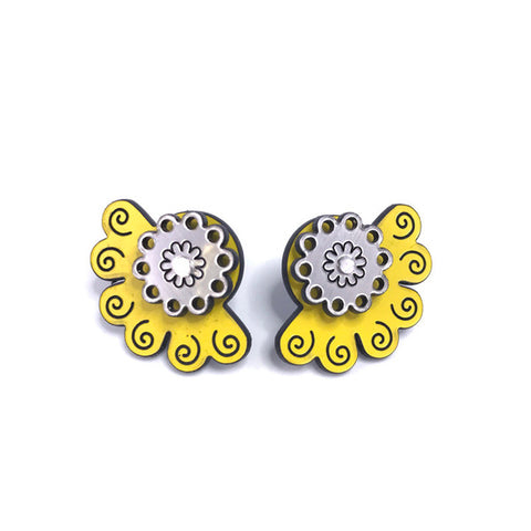 Floral Earstuds in Yellow by Mandy Nash