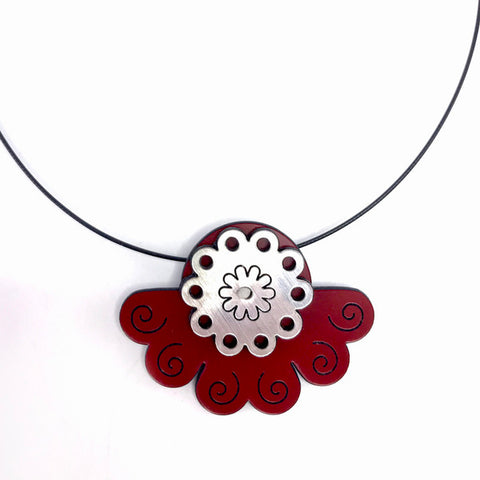 Single Floral Necklace in Red by Mandy Nash