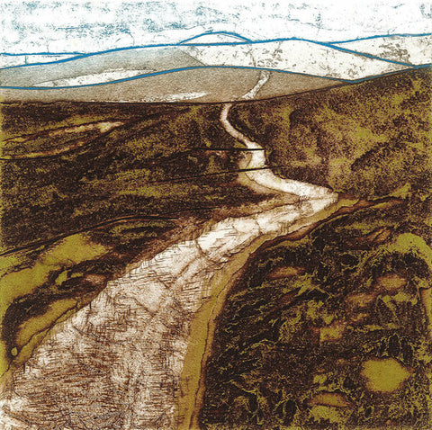 Offa's Dyke - collagraph print by Ruth Thomas