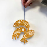 Screenprinted Wooden Decoration - Yellow Ochre Owl by Folded Forest