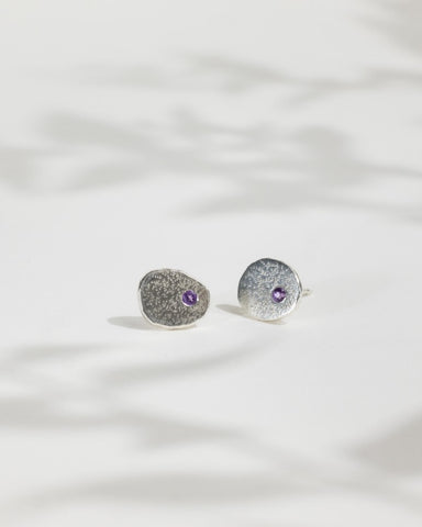 Amethyst Gemset, sparkle effect blobby ear studs by Rebecca Oldfield