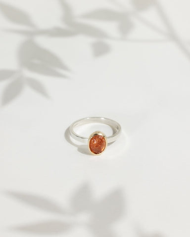 Faceted Sunstone Ring Silver & 9ct Yellow Gold by Rebecca Oldfield