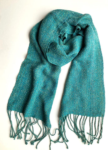Green silk scarf by Riitta Sinkkonen Davies
