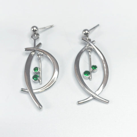 Silver and Tsavorite Asymmetrical Earrings by Selwyn Gale