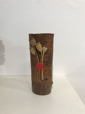 Silver birch bark pot with poppies by Jane Bevan