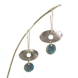 Silver warm rain & blue verdigris hook earrings by Sara Lloyd-Morris