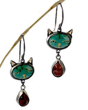 Teal Cat Earrings by Sarah Vourda Enamels