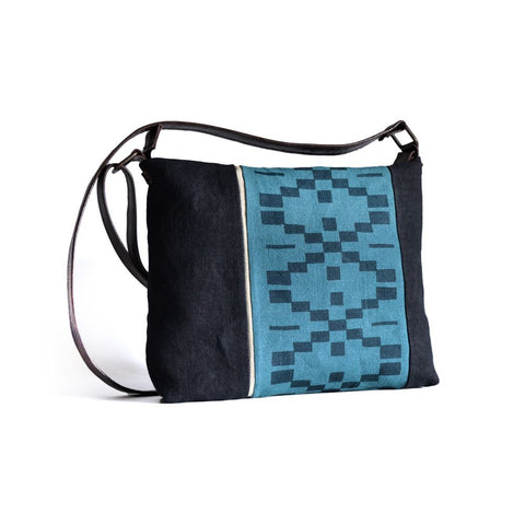 Blue Welsh block print bag by Lynda Shell