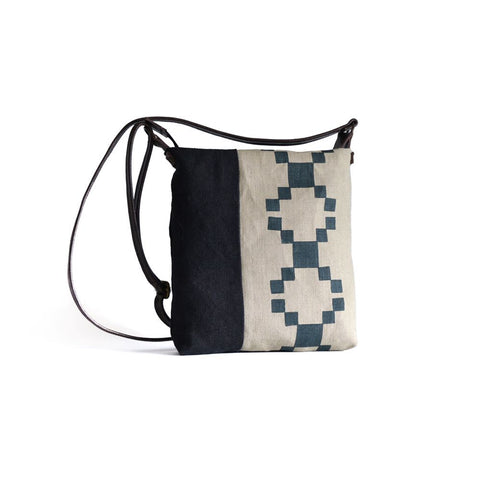 Small natural Welsh block print bag by Lynda Shell