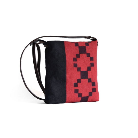 Small red Welsh block print bag by Lynda Shell