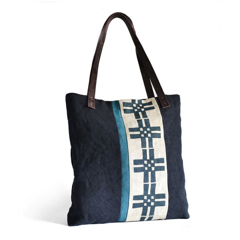 Natural Welsh block print tote bag by Lynda Shell
