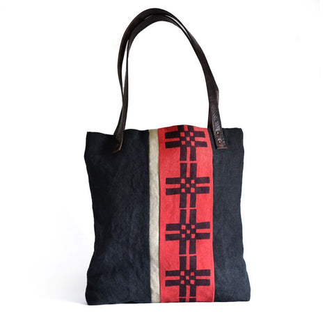 Red Welsh block print tote bag by Lynda Shell