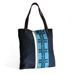 Blue Welsh block print tote bag by Lynda Shell
