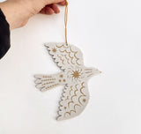 Screenprinted Wooden Decoration - White Winter Bird by Folded Forest