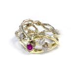 Birds nest ring with ruby & diamonds by Selwyn Gale