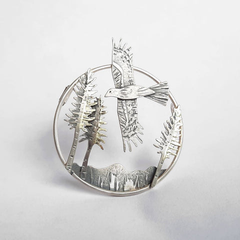Buzzard Over the Pines Brooch by Becky Crow