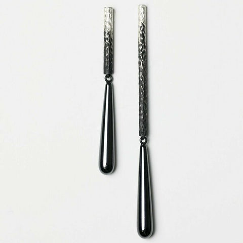 Asymmetric Flux Earrings + Haematite Drop by Rebecca Burt