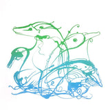 Four heads blue/green print by Tara Dean