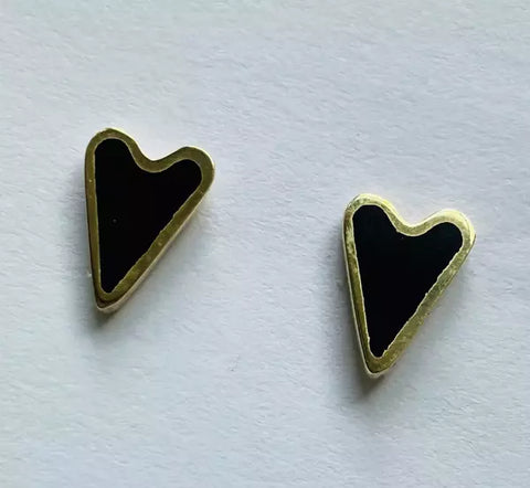 Heart Studs in brass & black resin by Clare Collinson