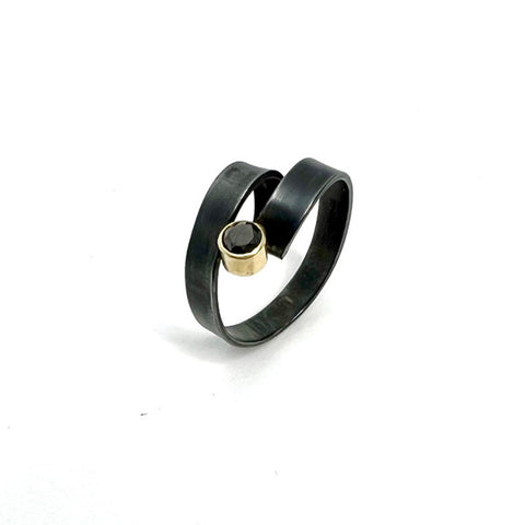 Ribbon Solitaire Silver Loop Ring with Black Diamond by Jodie Hook