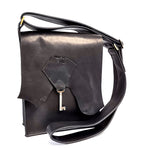 Raw Edge Leather Bag w Vintage Key Detail - Black by Coterie Leather